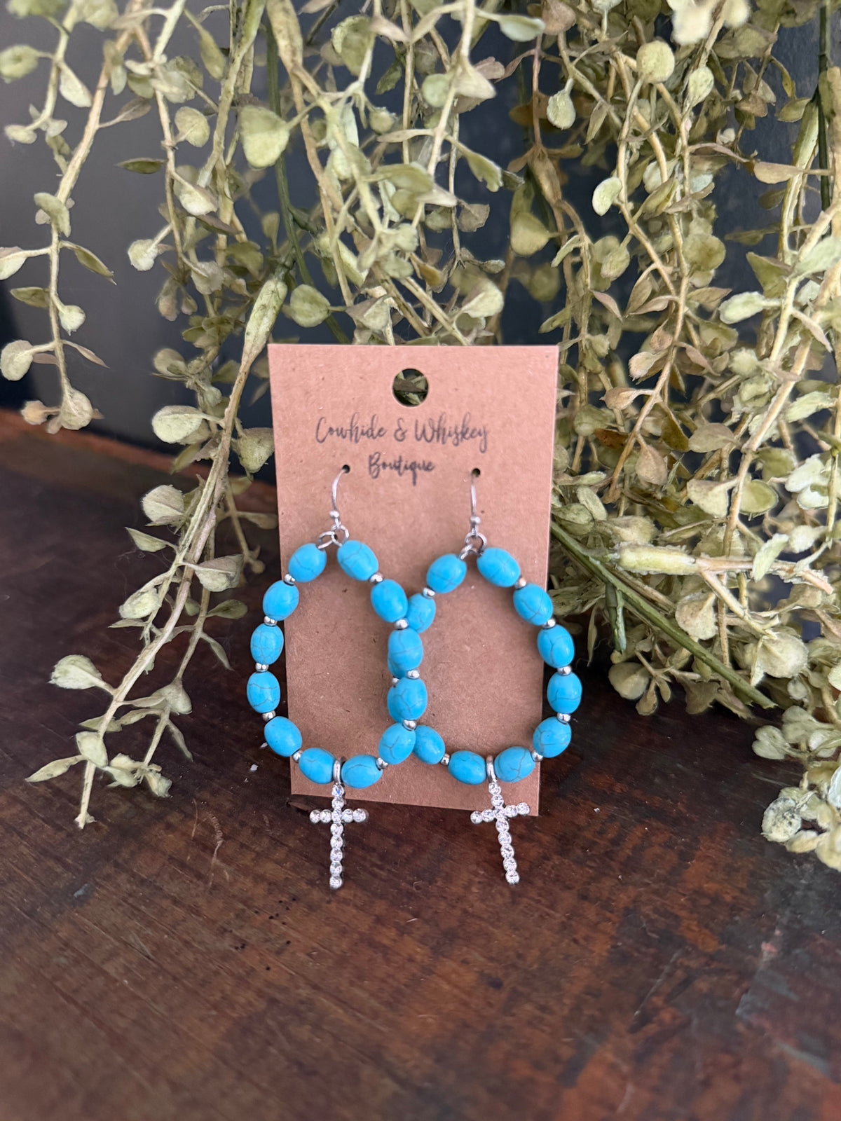 Teardrop Stone Crosses - Earrings