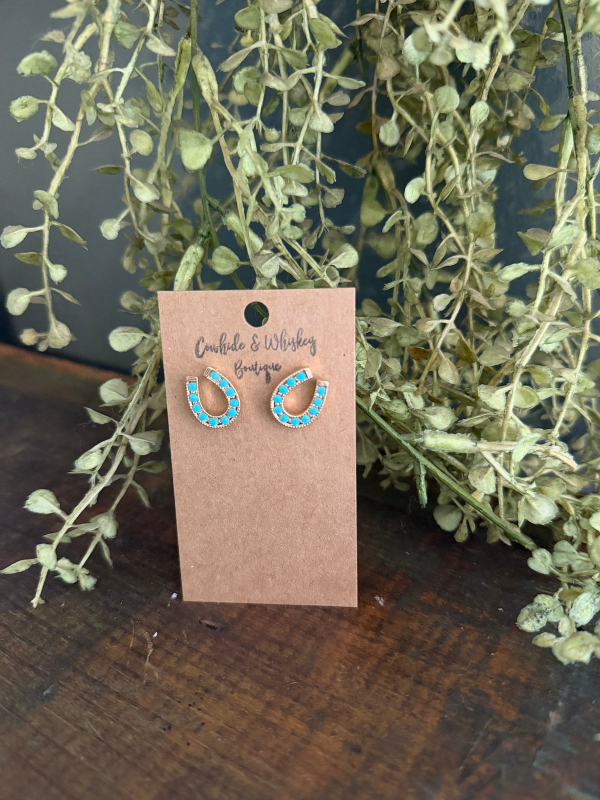 Gold/Teal Horseshoe - Earrings