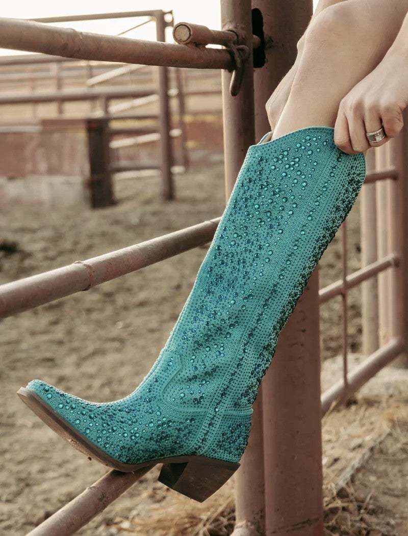 Turquoise Tease - Rhinestone Boot