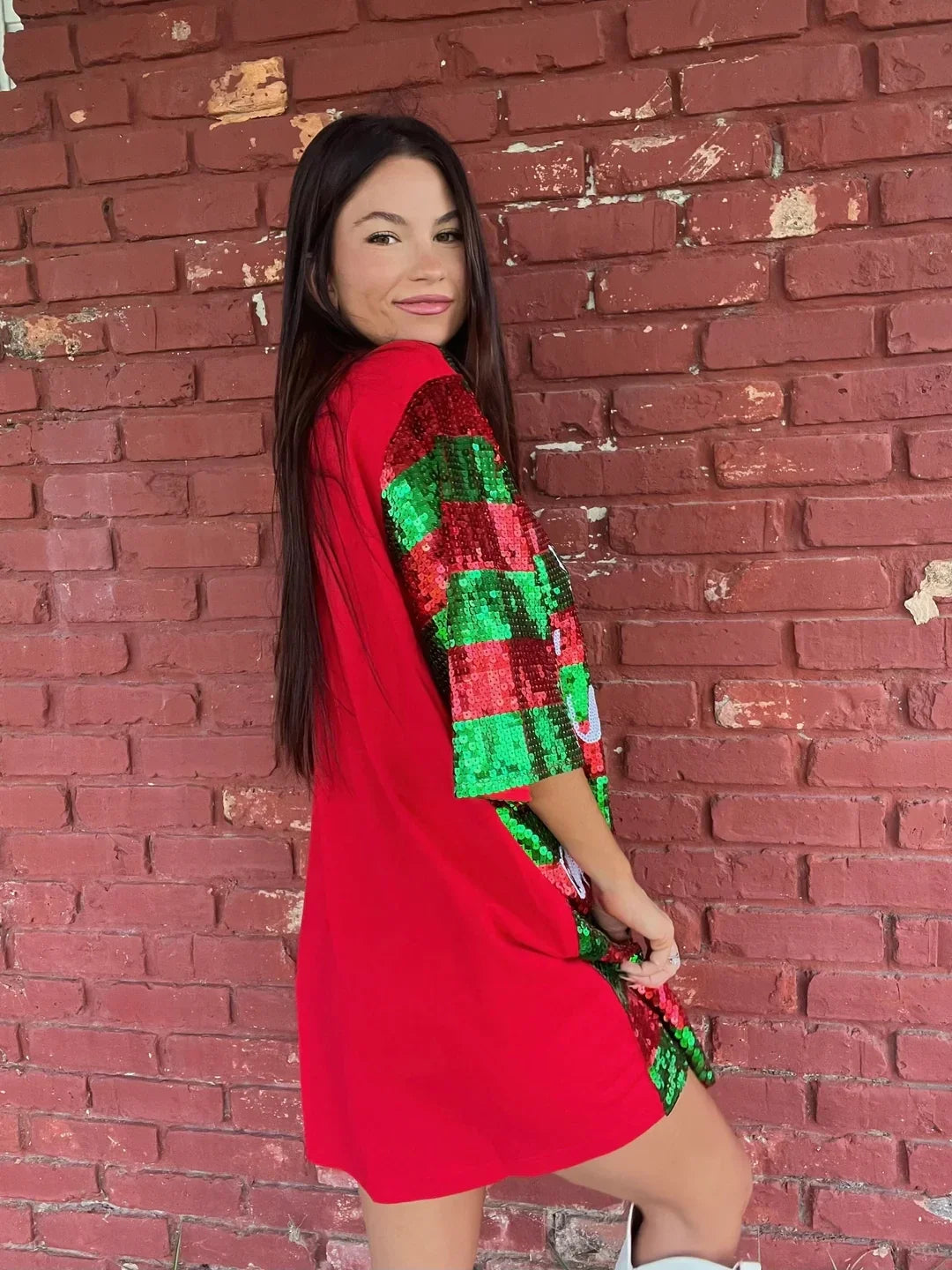 I'm Santas Favorite - Sequin Tshirt Dress *Curvy Too*