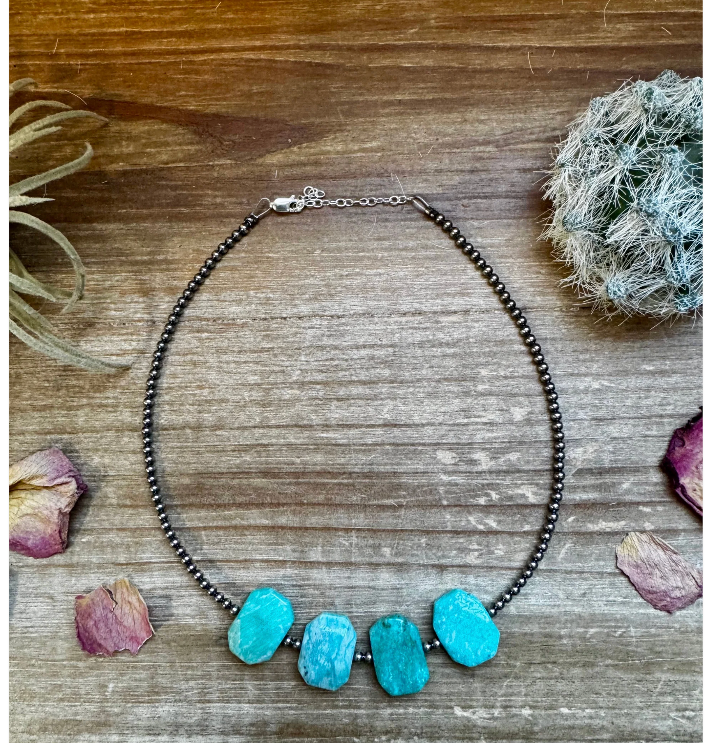 Amazonite Peruvian Choker - Sterling Silver Pearls