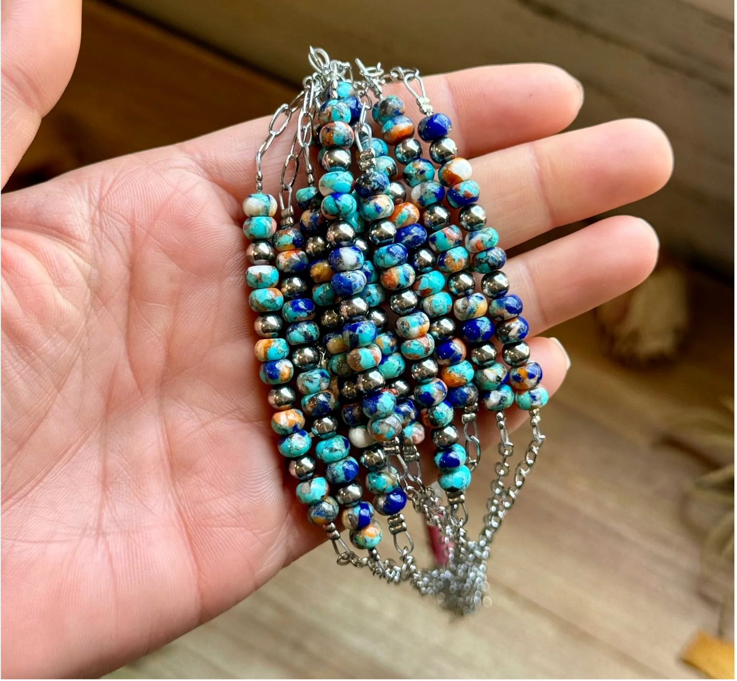 Sterling Silver Pearl & Lapis Turquoise Mix Paperclip Chain Necklace