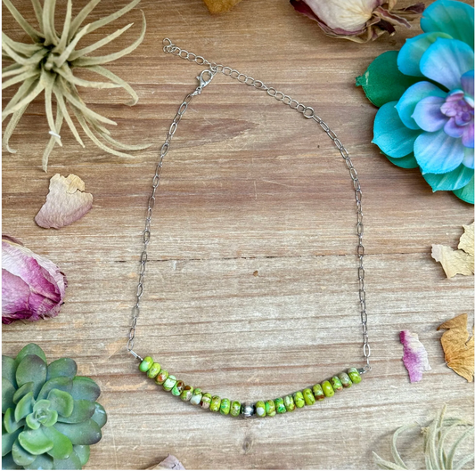 16” Green Variscite Paperclip Necklace – Sterling Silver Accent