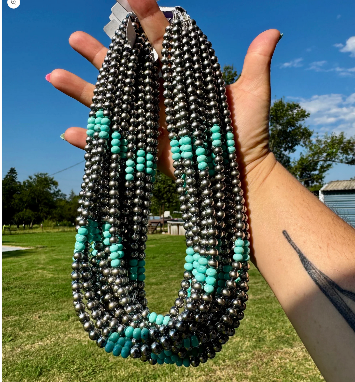 Sterling Silver Pearl & Blue Turquoise Necklace – 19"
