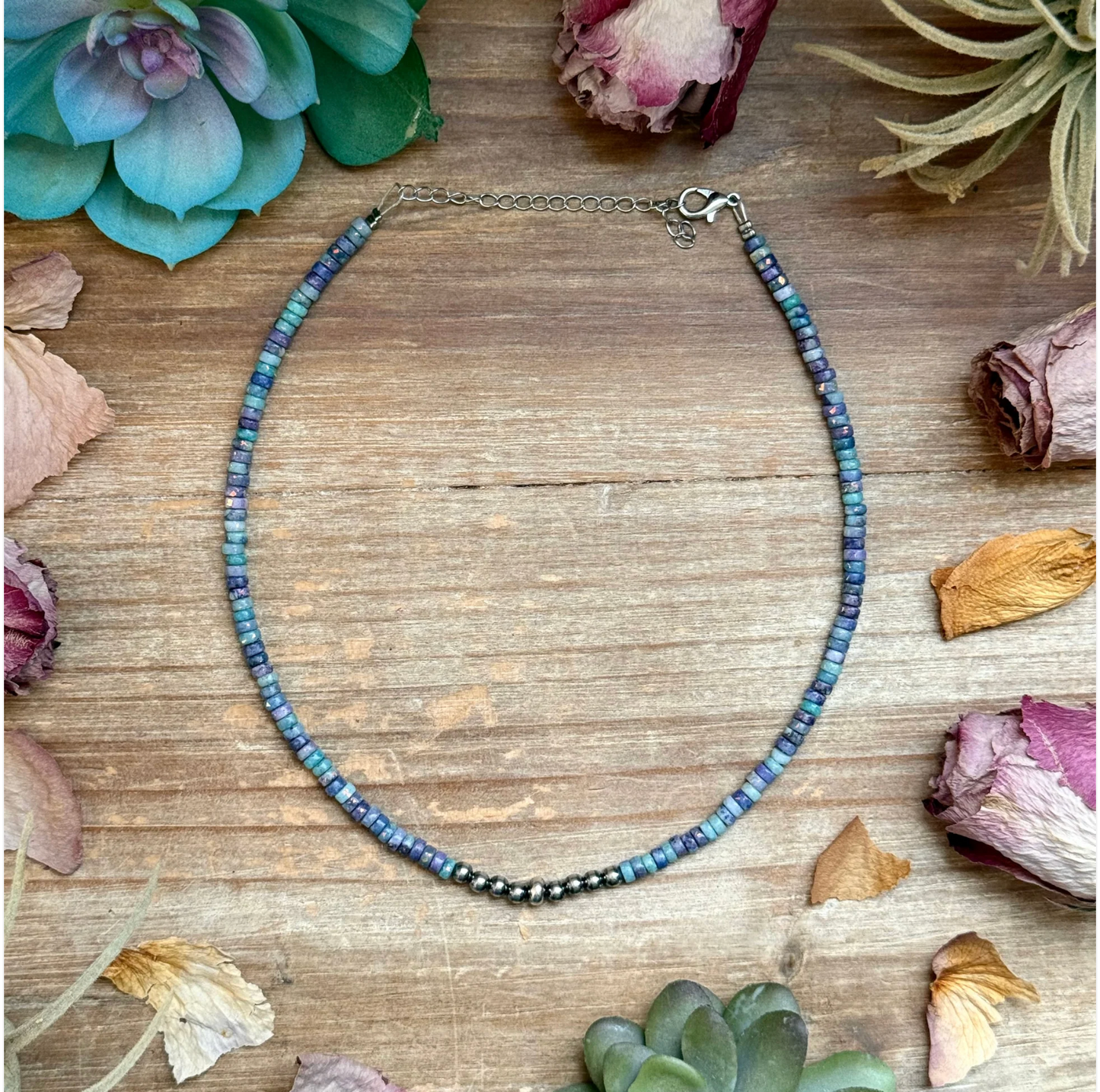 Sterling Silver Pearls Choker - Purple Dolomite Heishi