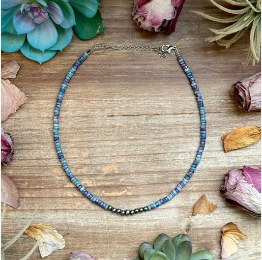Sterling Silver Pearls Choker - Purple Dolomite Heishi