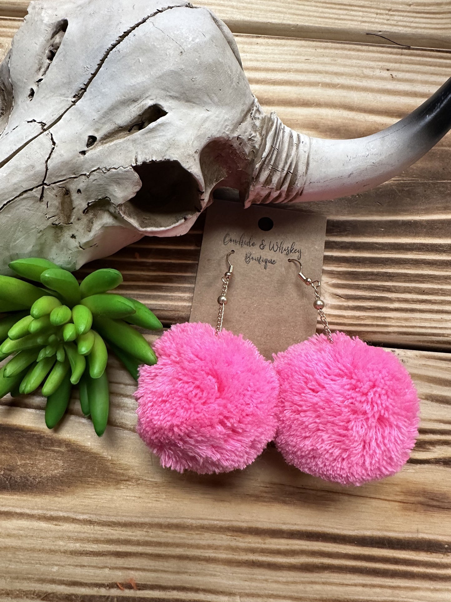 Pink Neon Cactus Blossom - Pom Pom Earrings