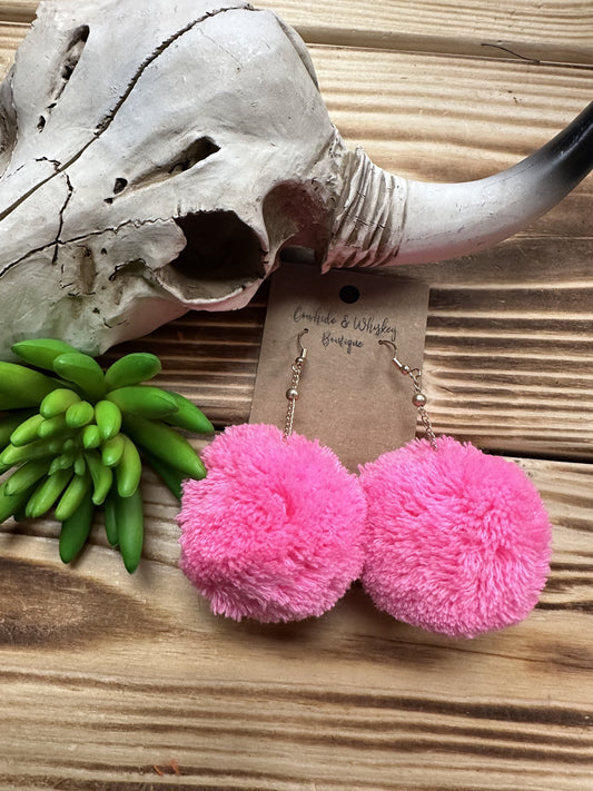 Pink Neon Cactus Blossom - Pom Pom Earrings
