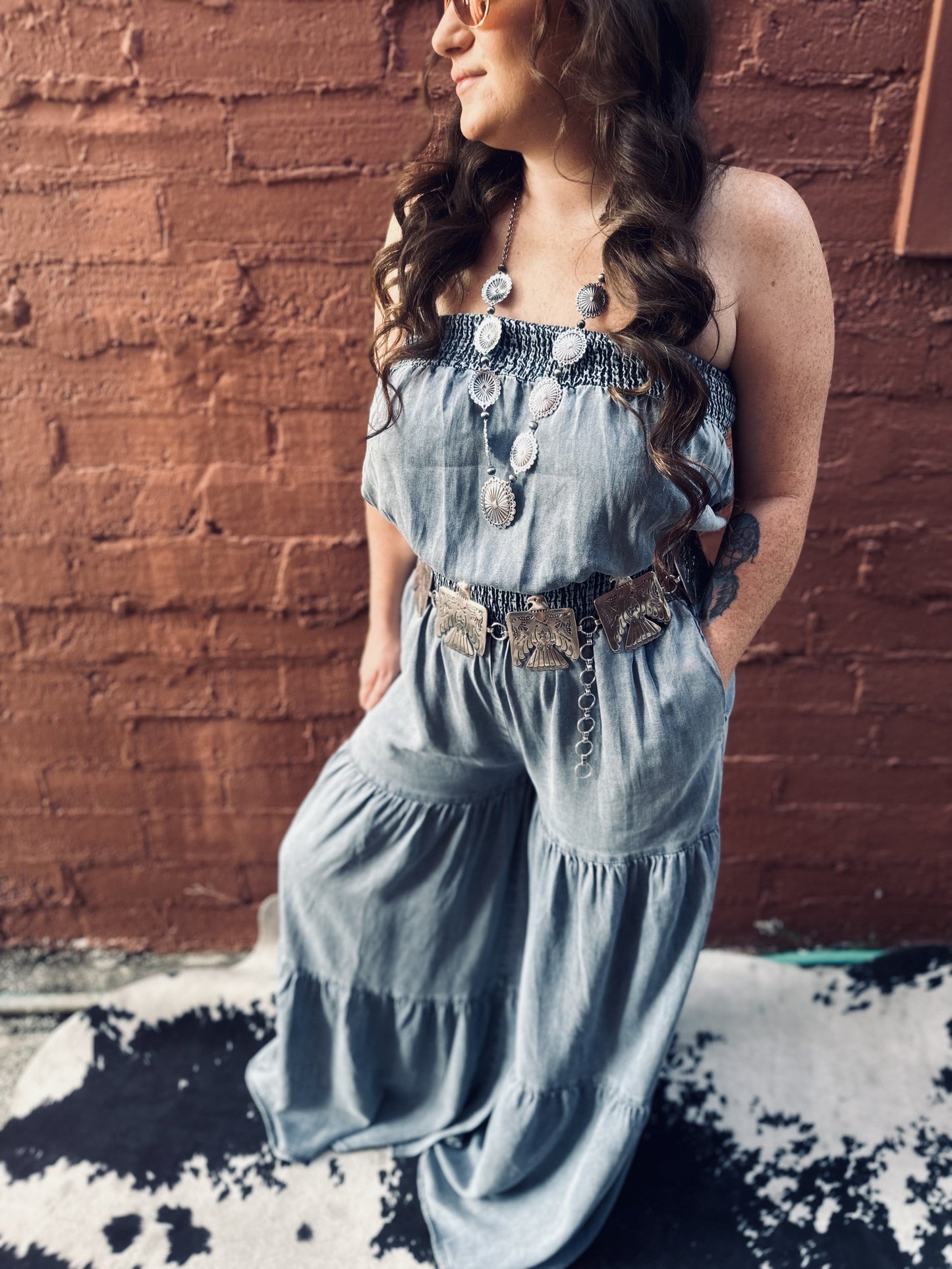 Blue Bell Babe - Ruffle Denim Jumpsuit