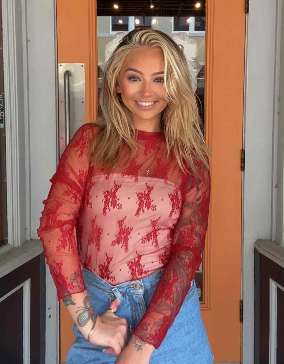 Flying Floral Mesh - Red Top