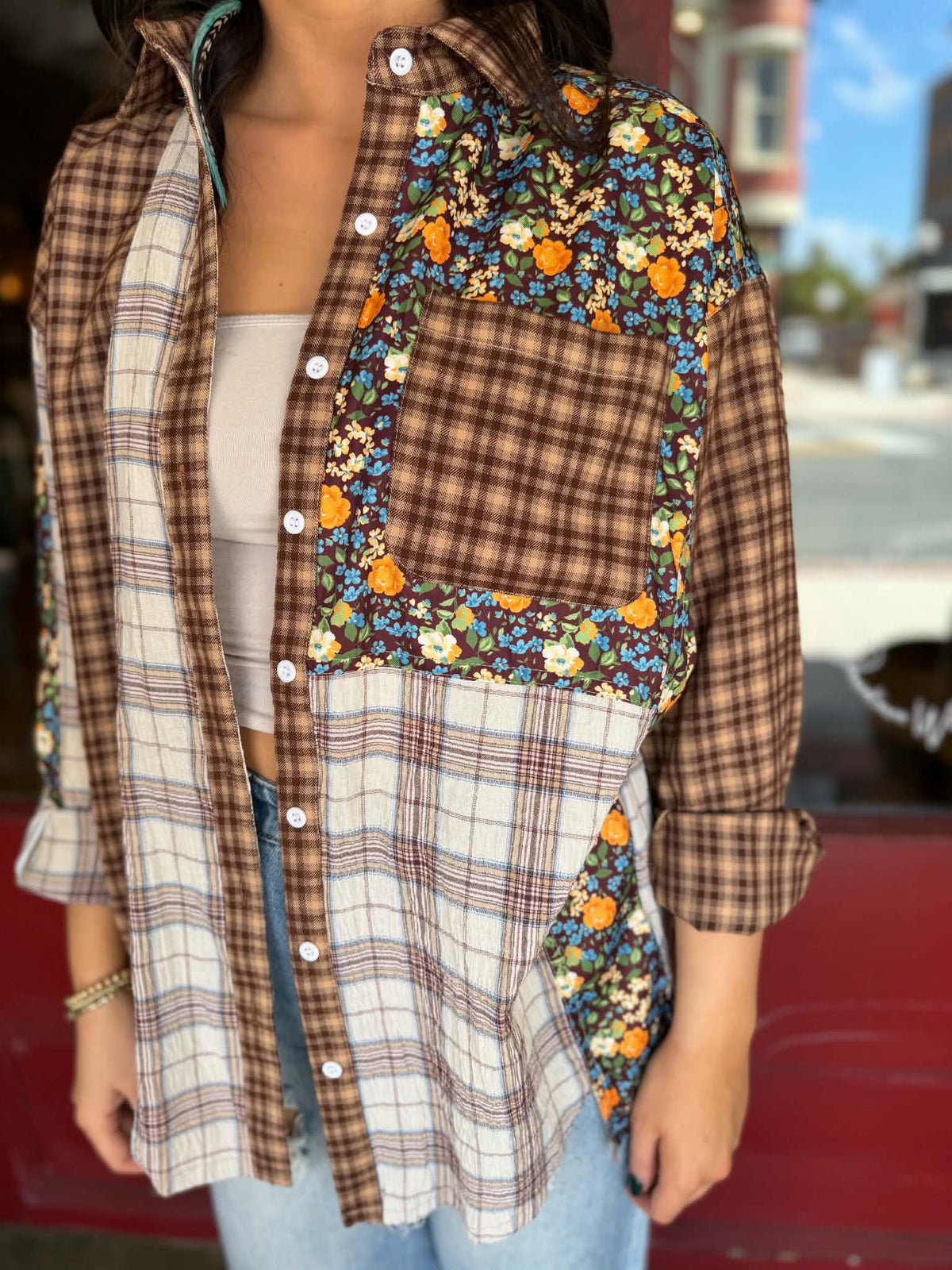 Briarwood Bloom – Brown Plaid & Floral Button-Up