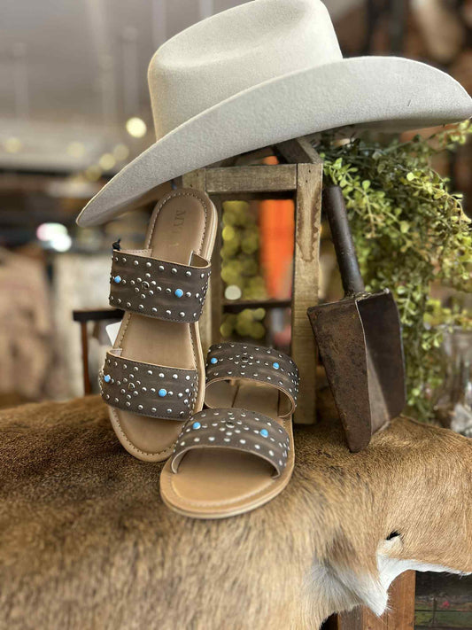 Tacked & Turquoise - Studded Leather Sandal