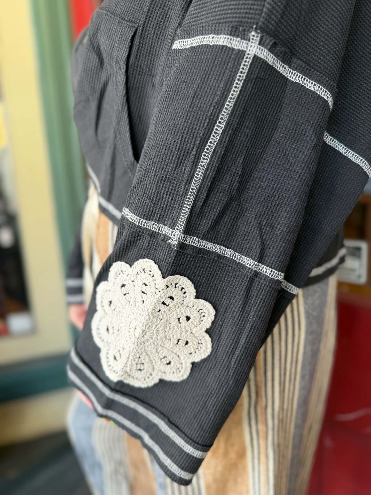 Sweet Stitch – Black Waffle Knit Quarter Zip