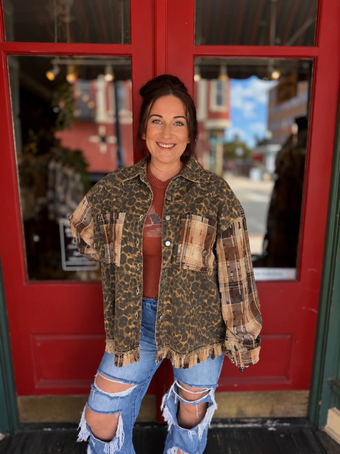 Worn Wild – Leopard & Plaid Distressed Shacket