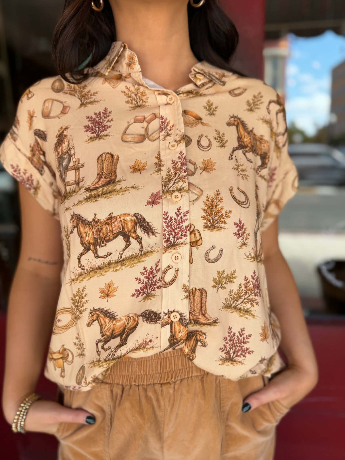 Harvest on the Range – Ivory Button-Down Top