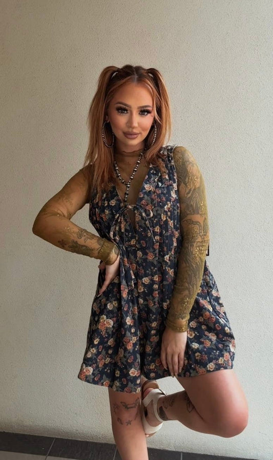 Cactus Lane Floral - Deep Denim Romper