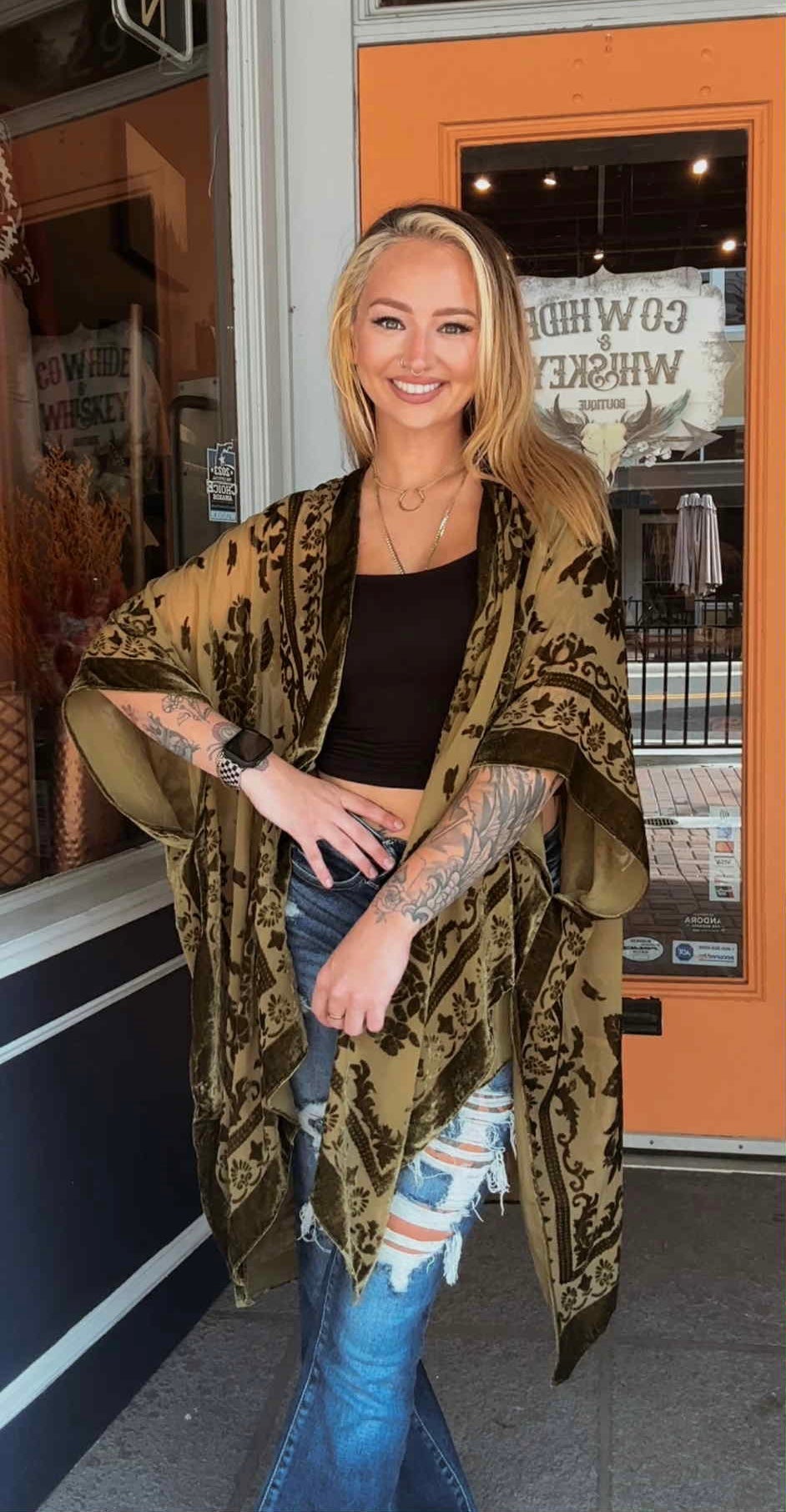 Velvet Antler - Burn Out Olive Kimono