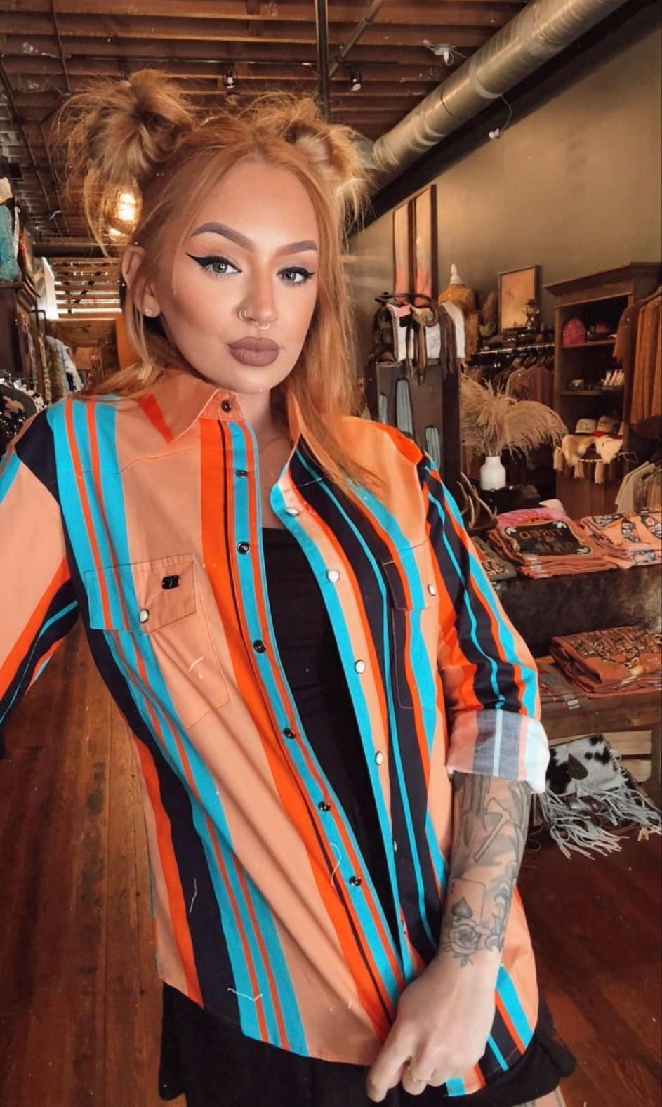 Peach Stripe - Vintage Brush Popper Top