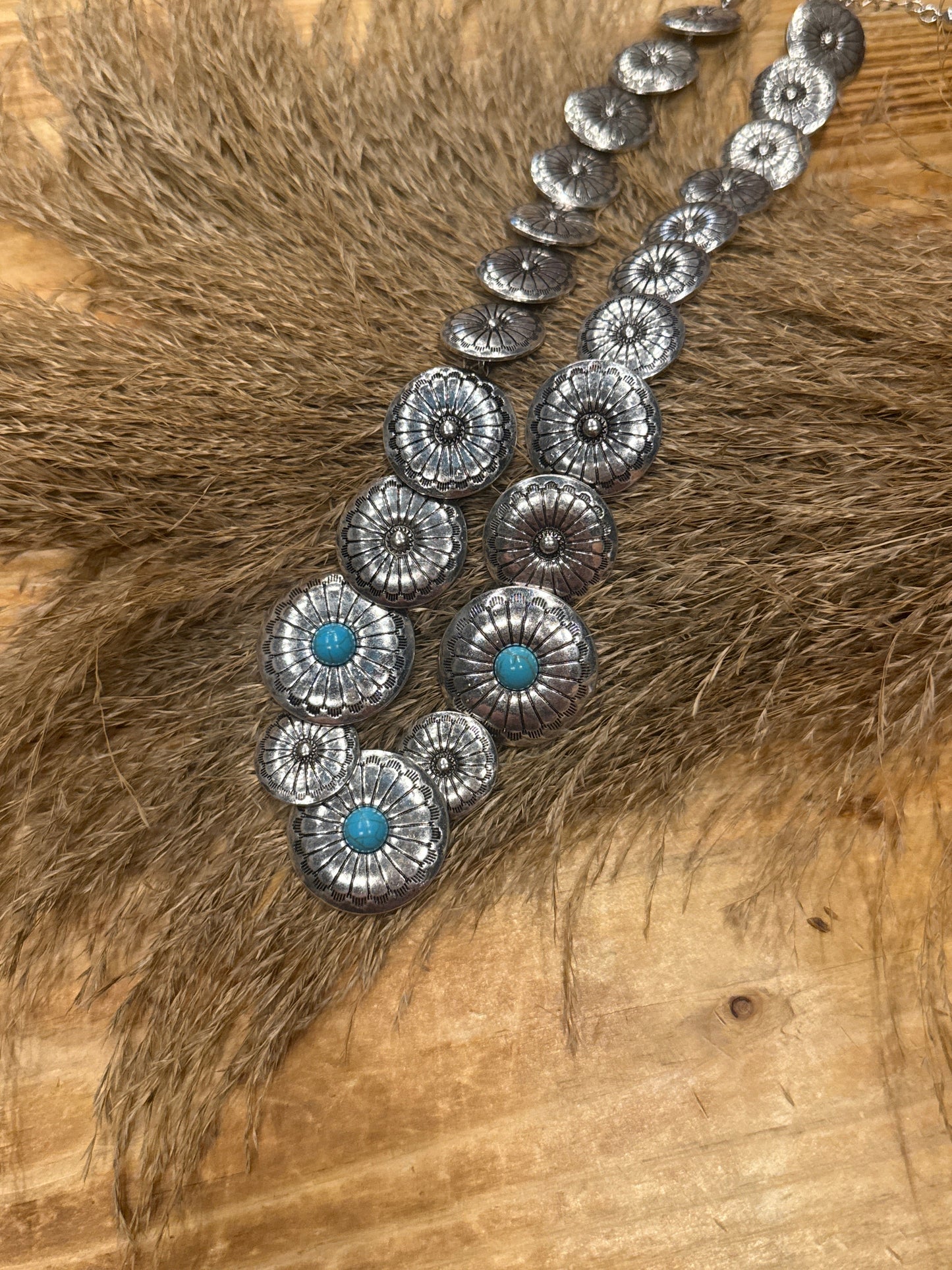 Teal Disk Concho - Necklace