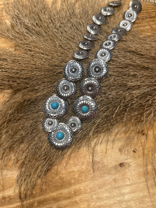 Teal Disk Concho - Necklace
