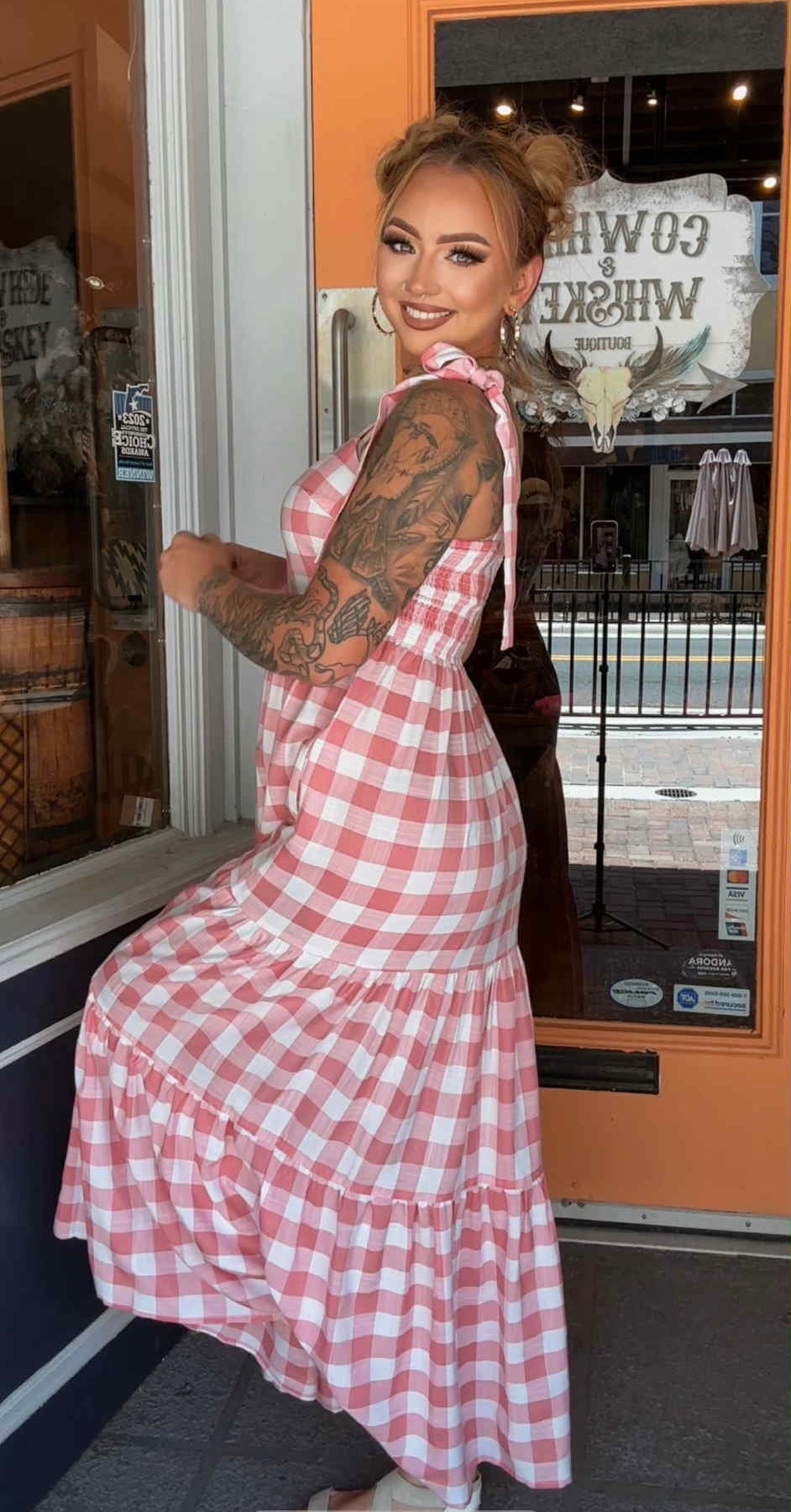 Wander & Woven - Pink Gingham Maxi Dress