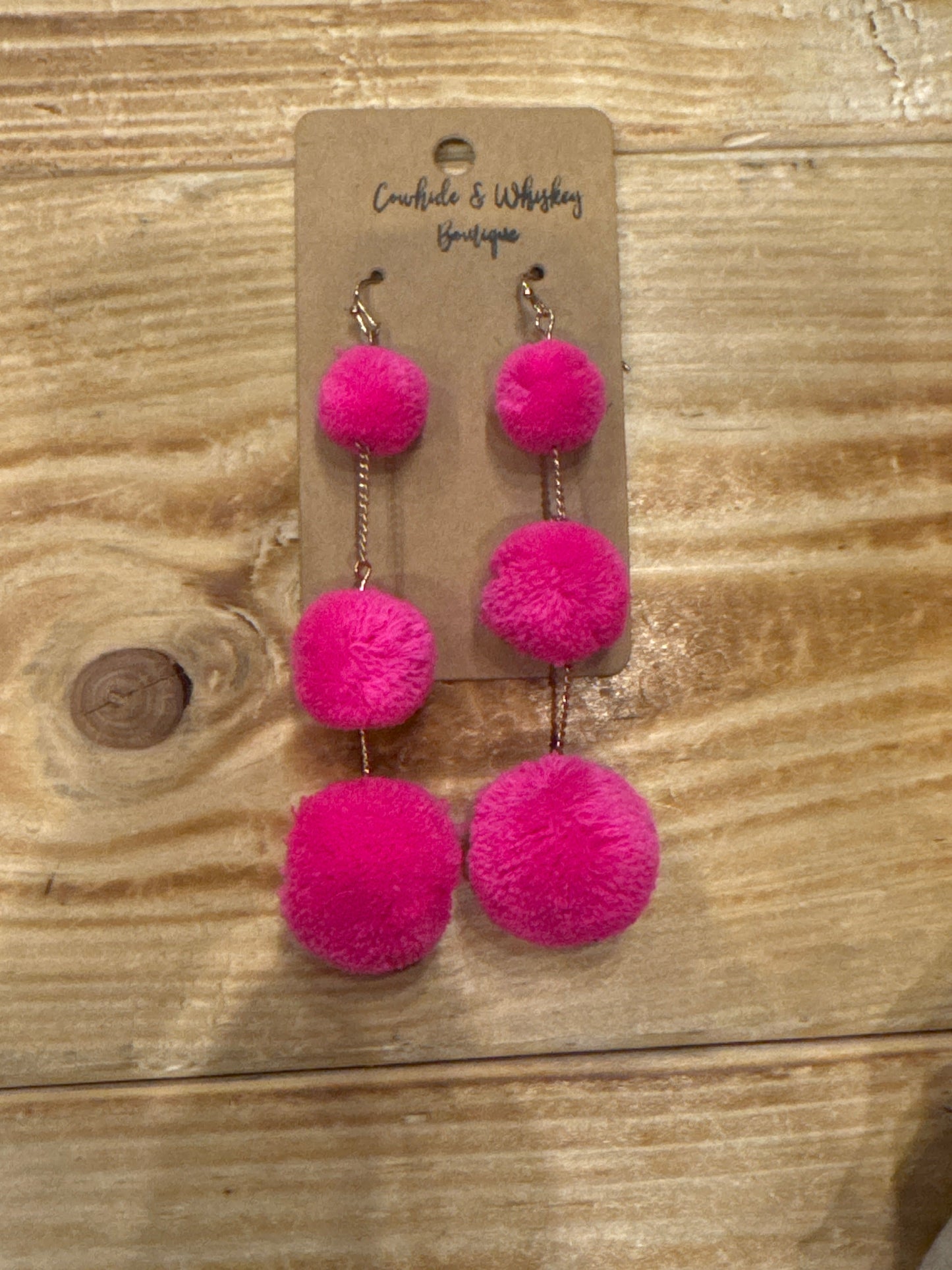 Triple Stack - Pink Pom Earrings