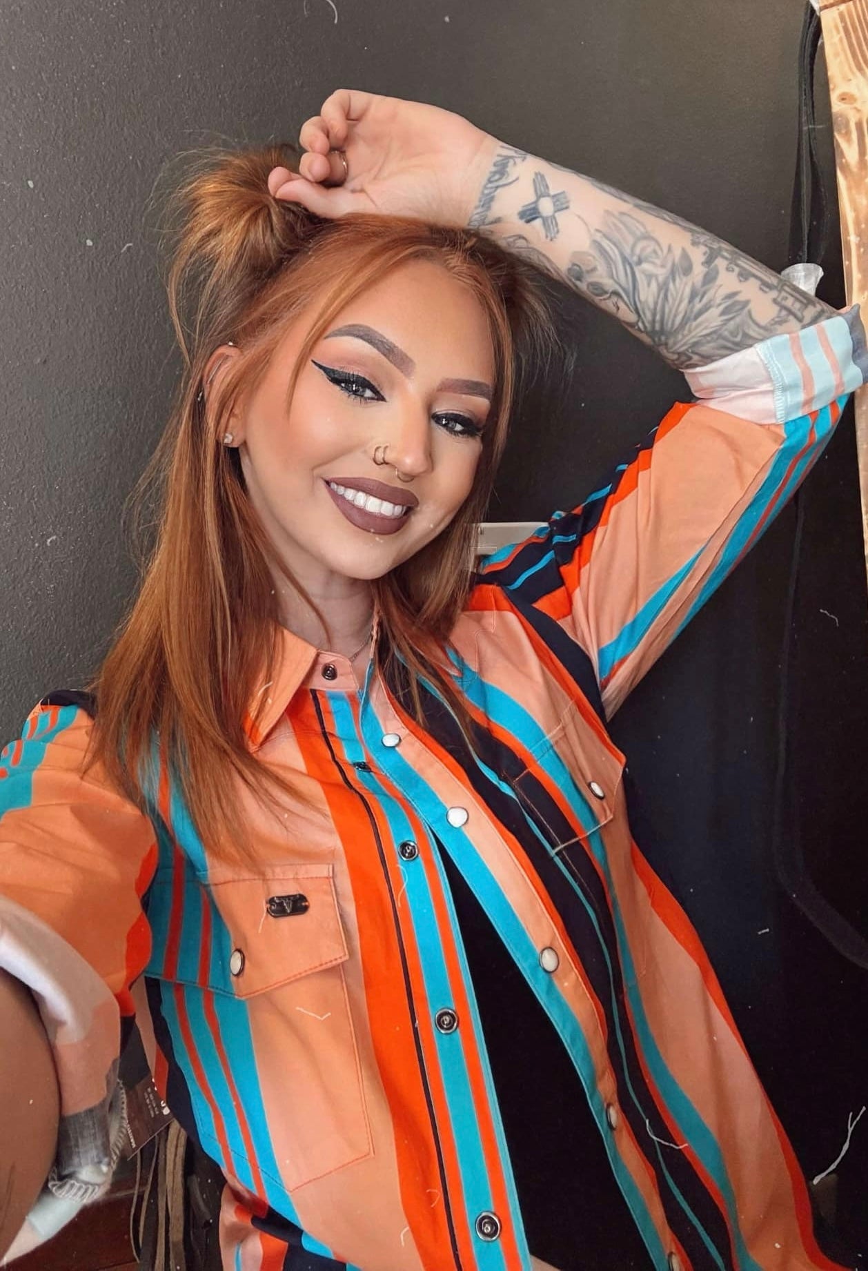 Peach Stripe - Vintage Brush Popper Top