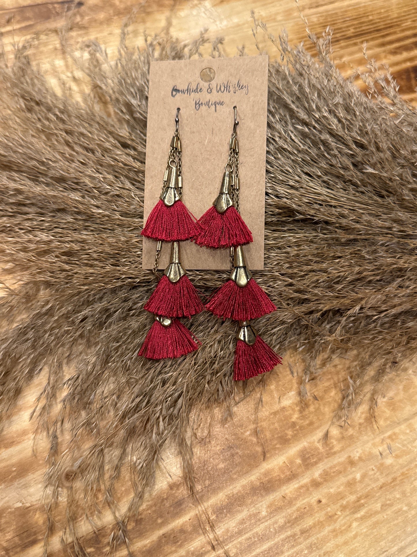 Red Fan Tassel - Earrings