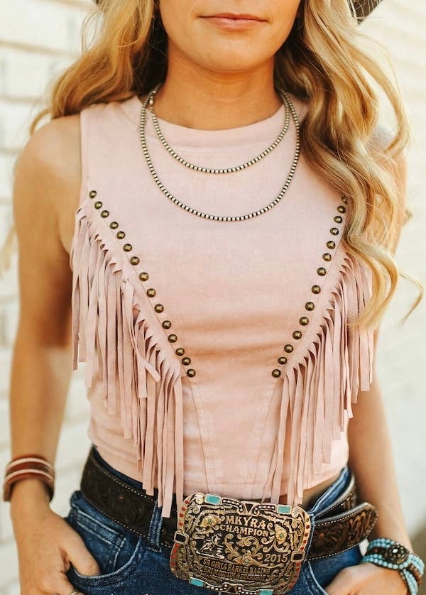 Fringed Outlaw - Pink Taupe Tank