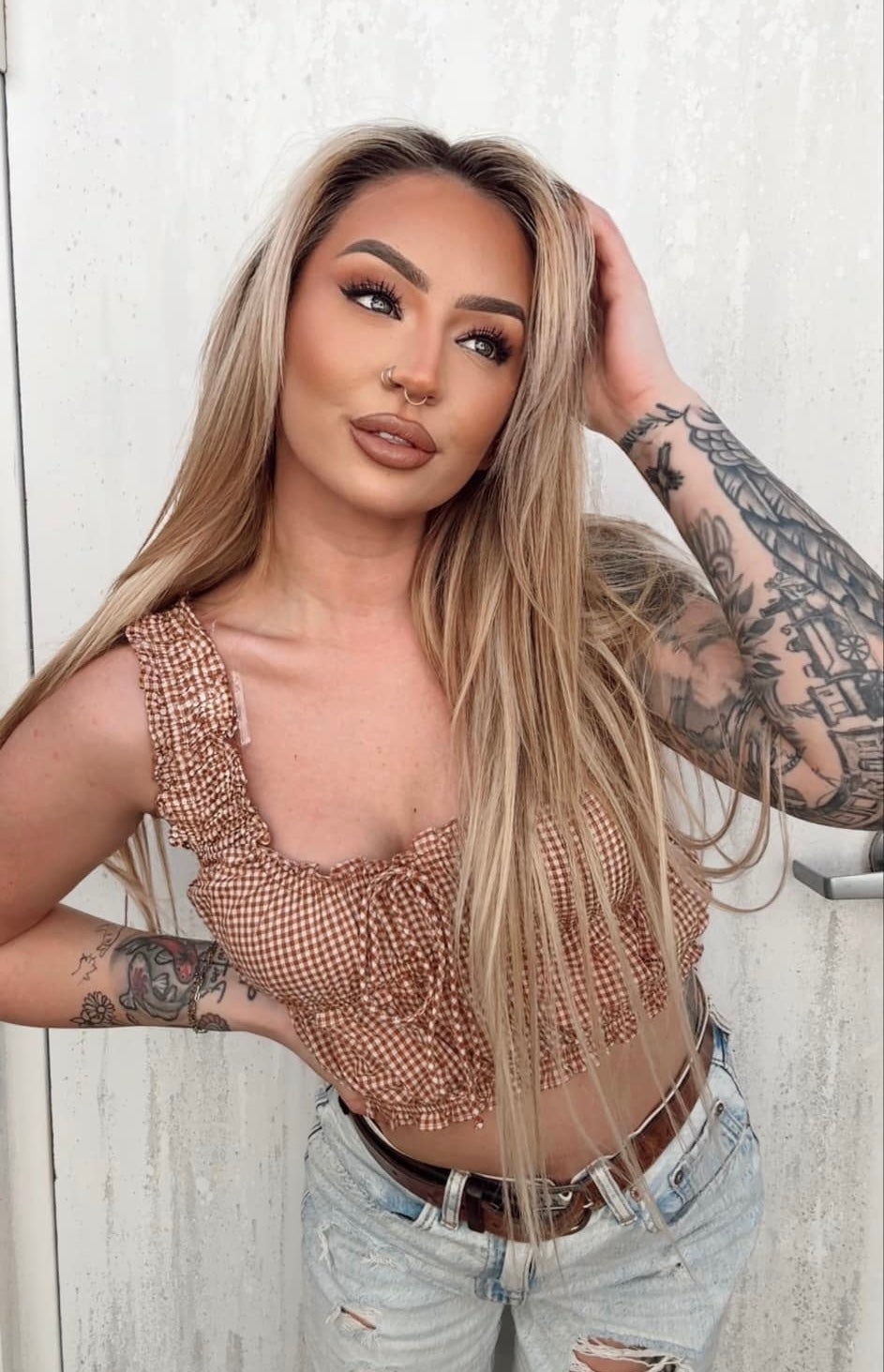 Country Cutie -Camel Plaid Top