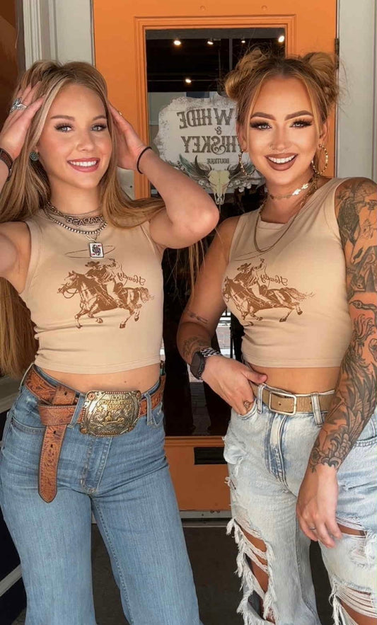 Howdy Roper - Tan Crop Tank