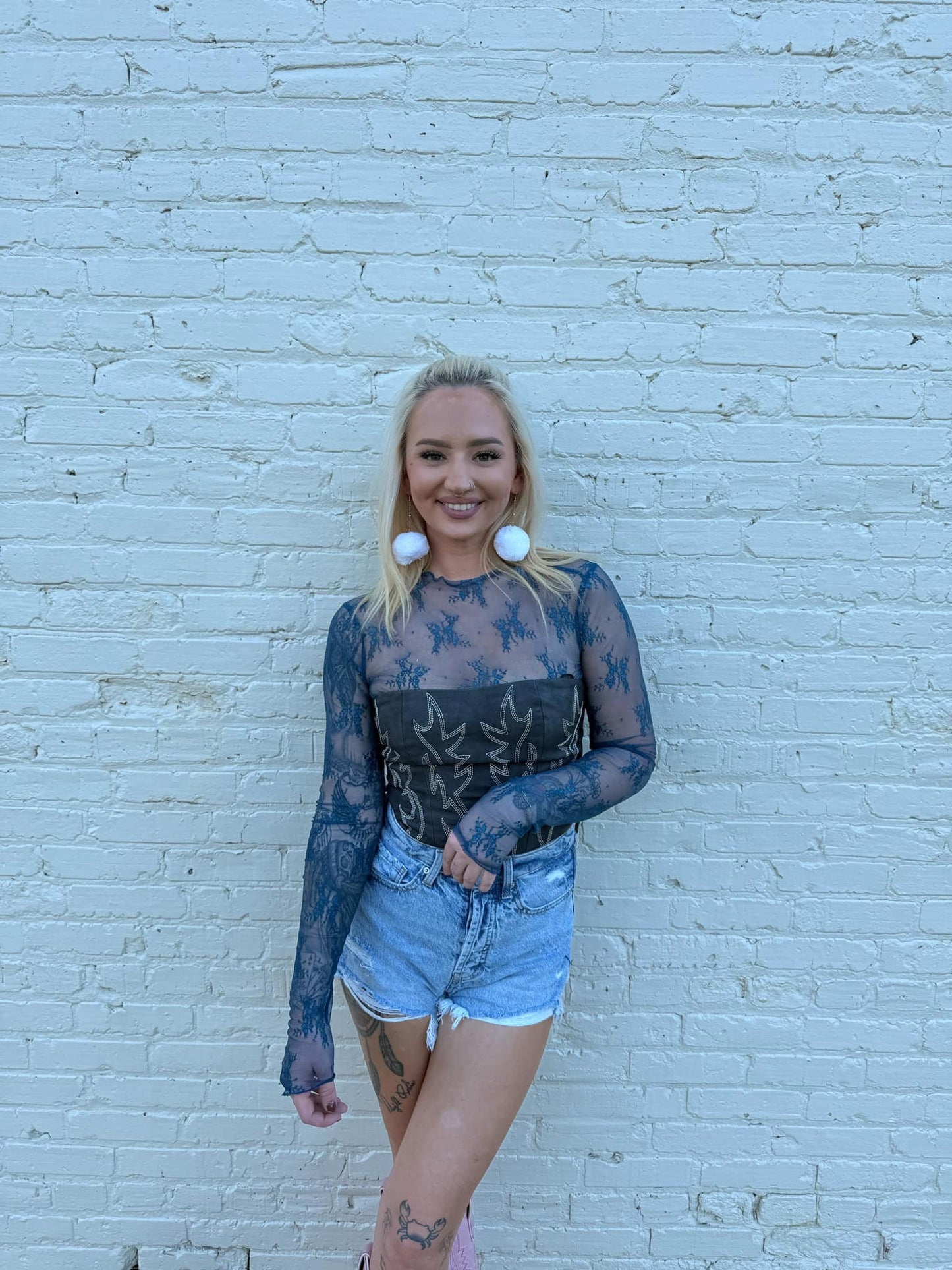 Flying Floral Mesh - Deep Teal Top