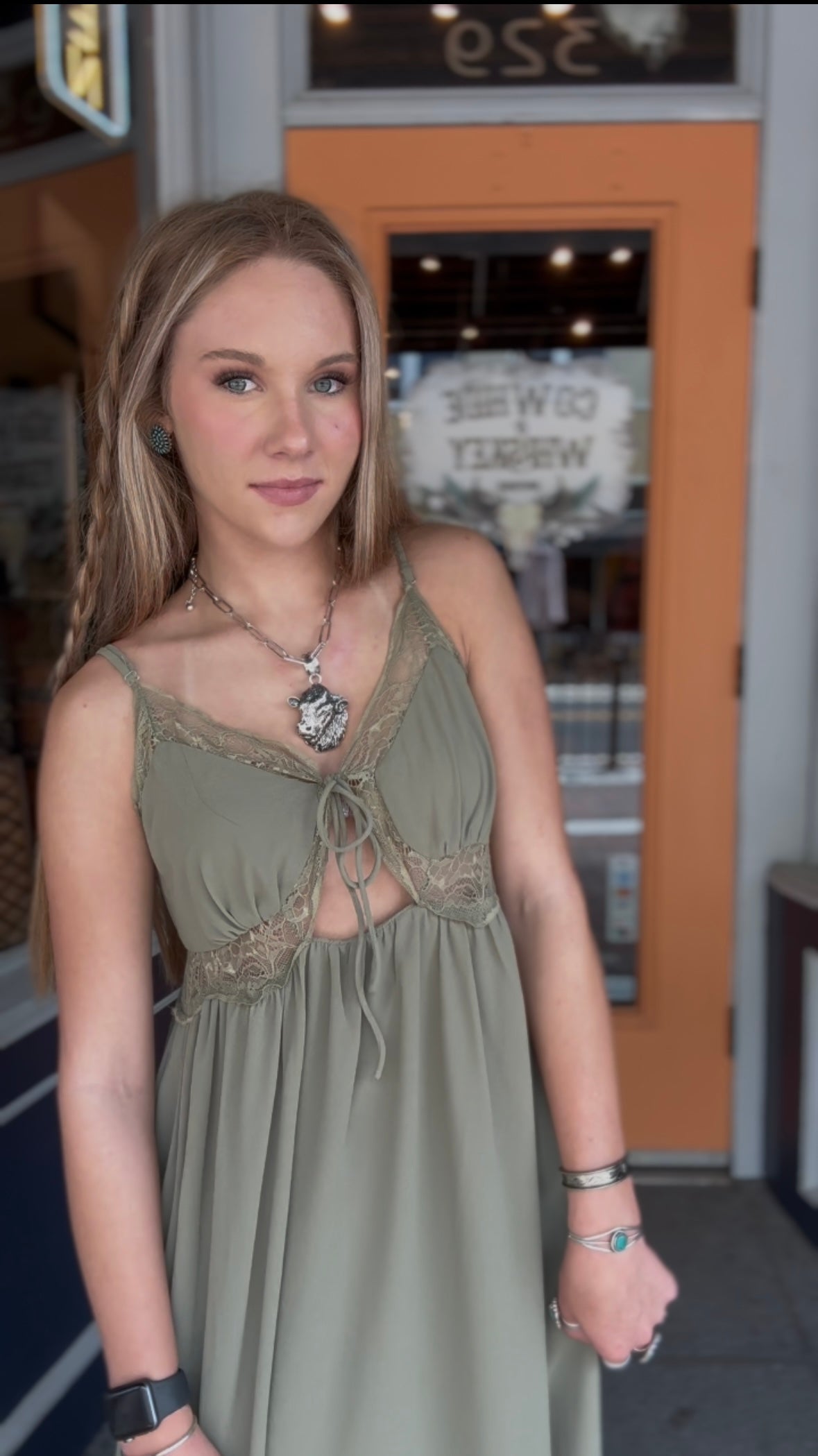 Laced In Grace - Olive Maxi Lace Dress