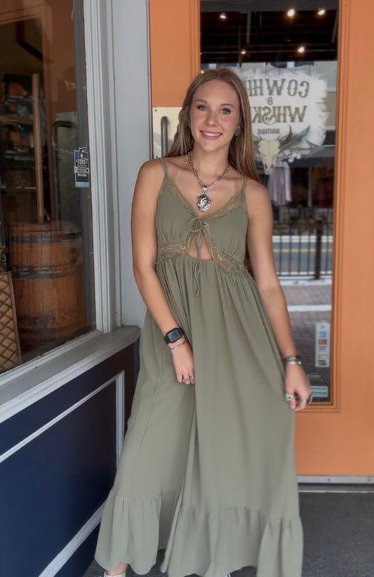 Laced In Grace - Olive Maxi Lace Dress