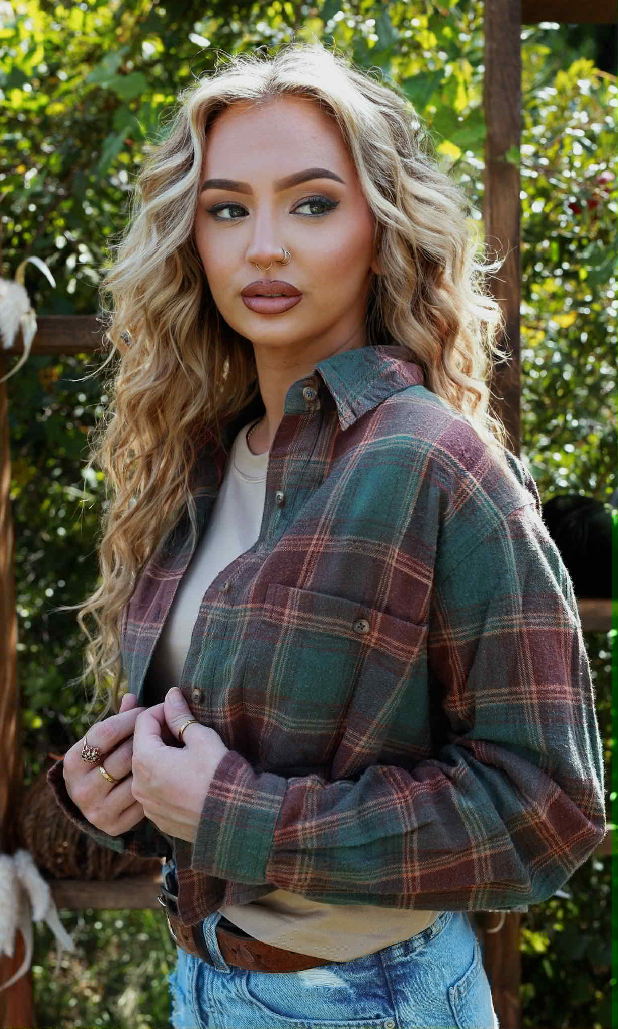 Evergreen Ember- Green Cropped Flannel