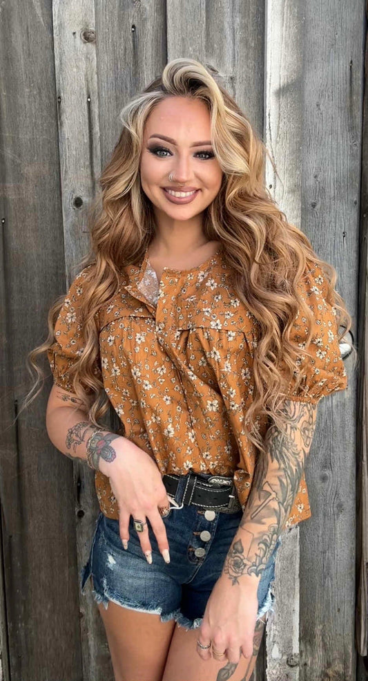 Amber Garden - Camel Floral Top