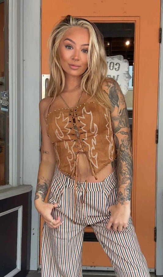 Studs & Stitch - Camel Suede Corset