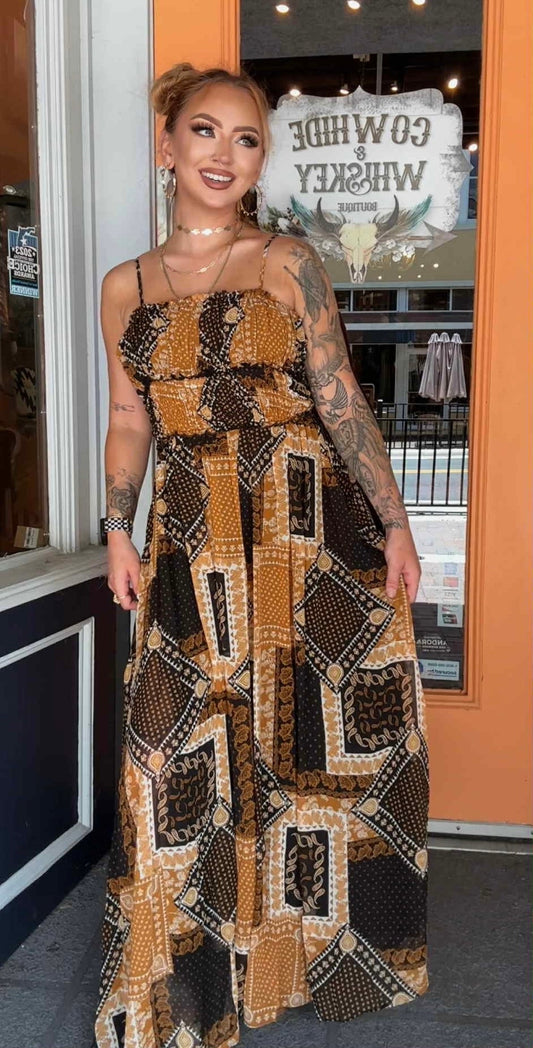 Paisley Patchwork - Camel/Black Dress