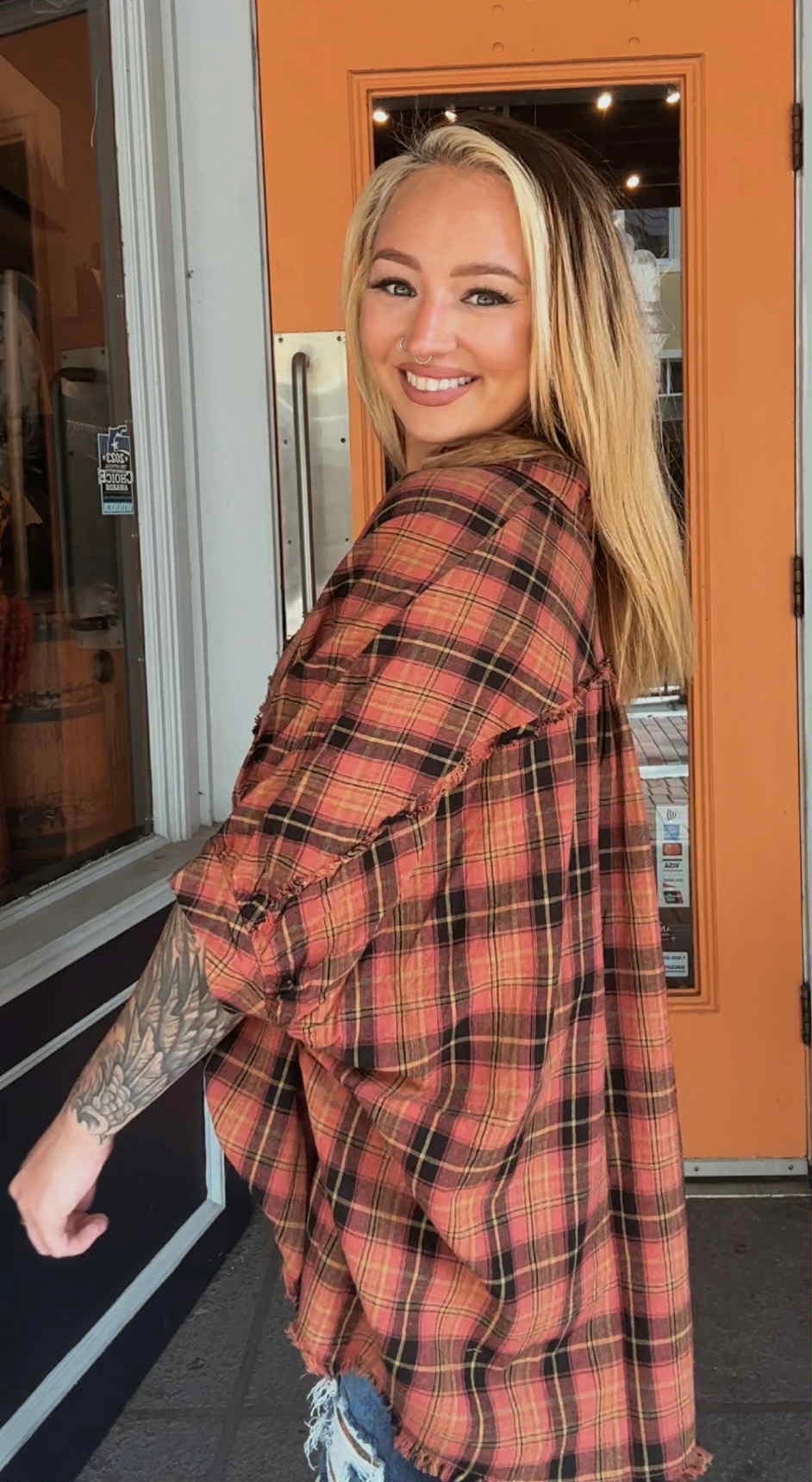 Carmel Apple - Dark Rose Dolman Flannel Top