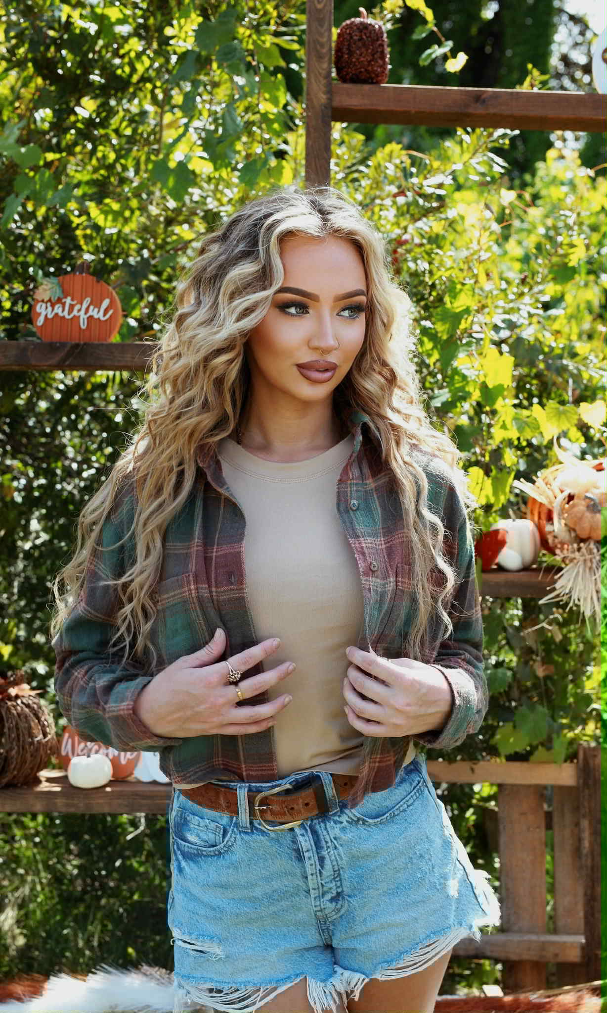 Evergreen Ember- Green Cropped Flannel