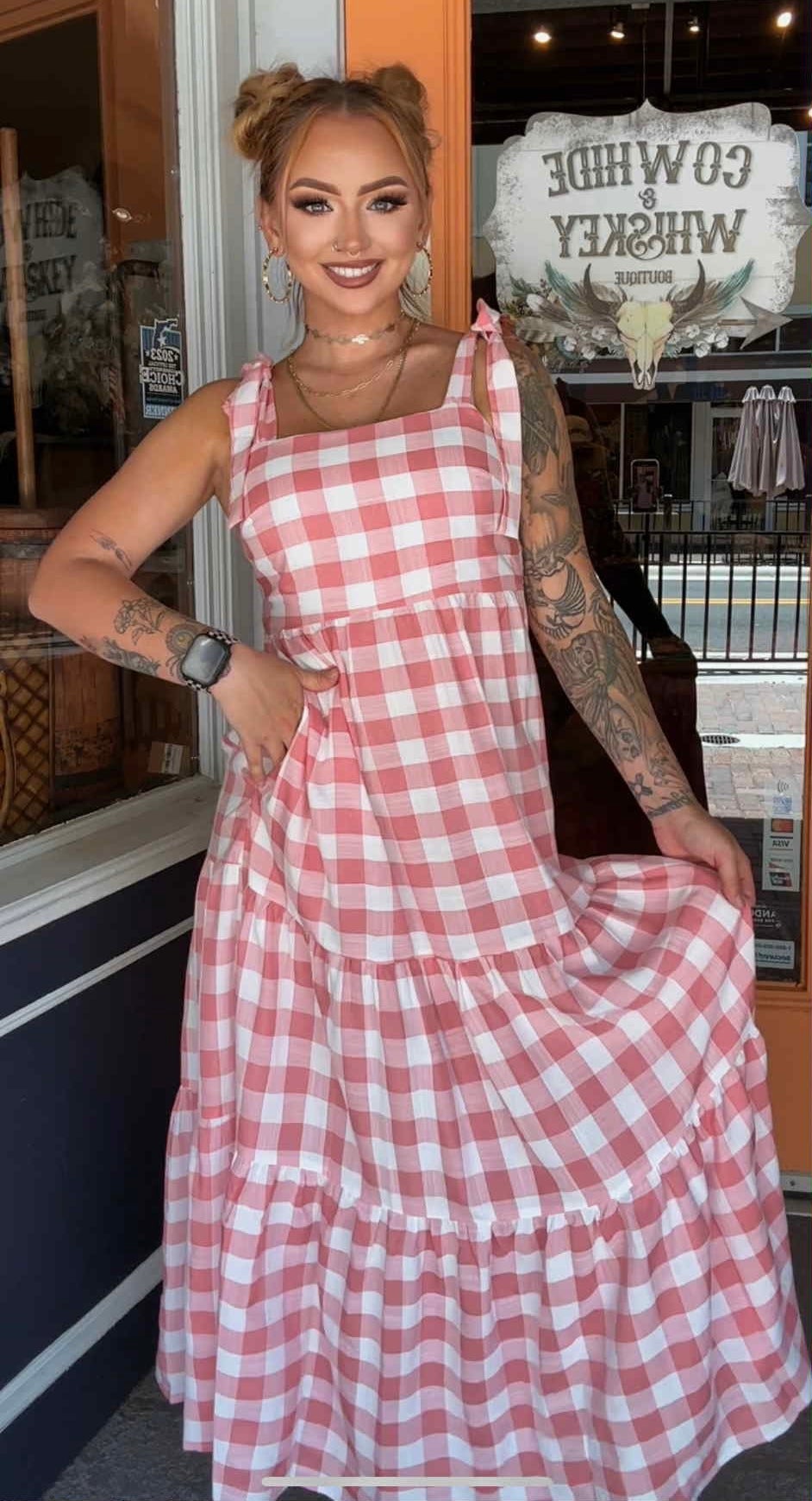 Wander & Woven - Pink Gingham Maxi Dress