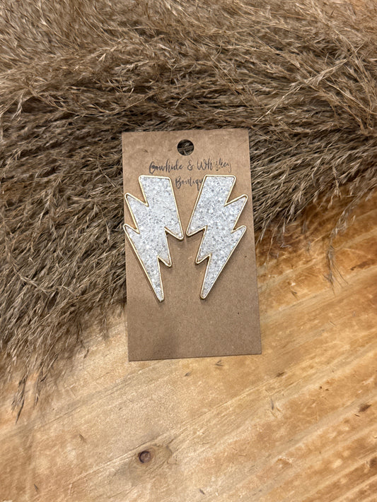 Glitter Bolt - White Earrings