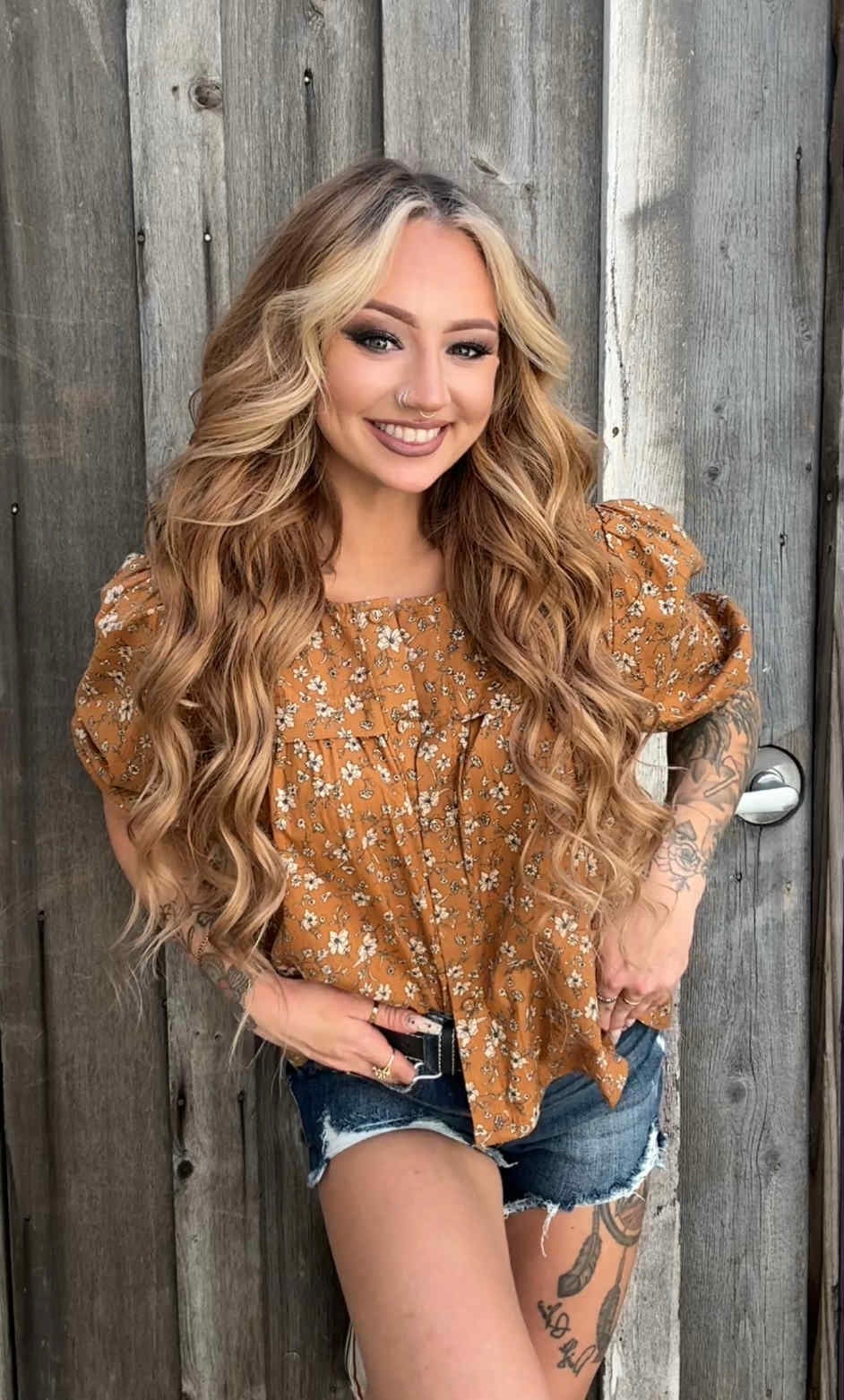 Amber Garden - Camel Floral Top