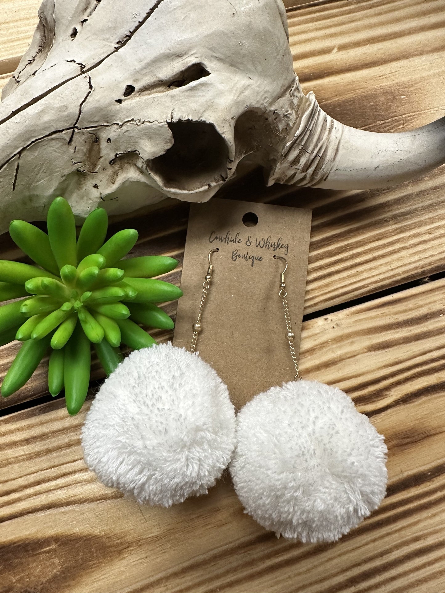Cotton White - Pom Pom Earrings