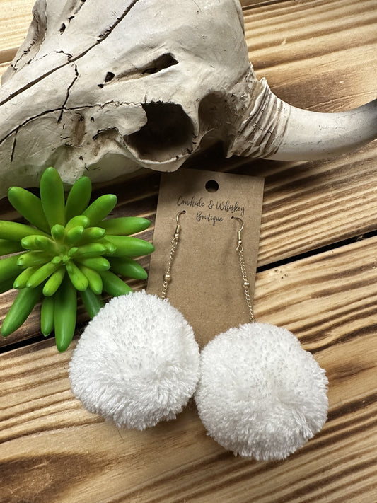 Cotton White - Pom Pom Earrings