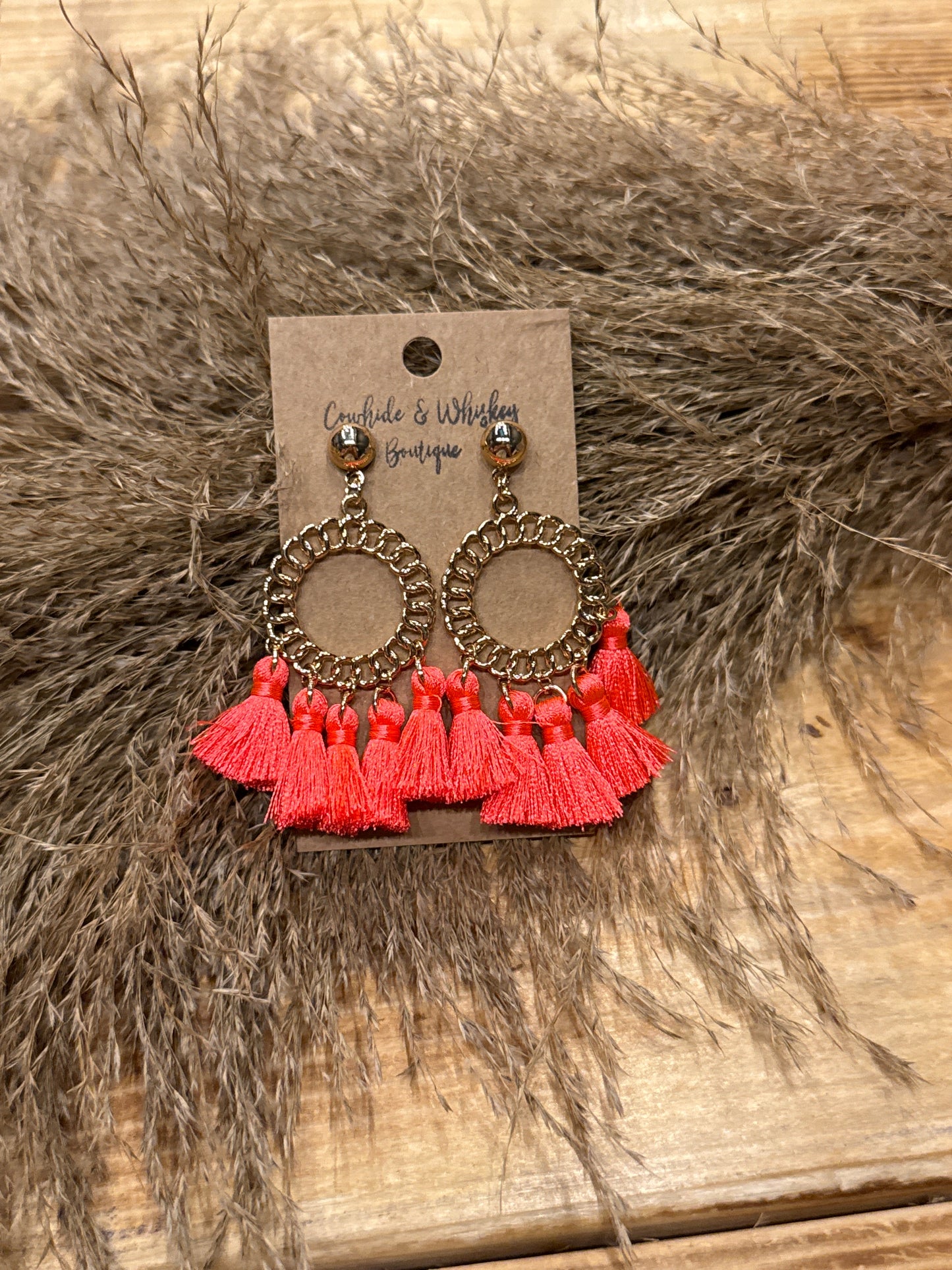 Neon Coral Tassel - Earrings