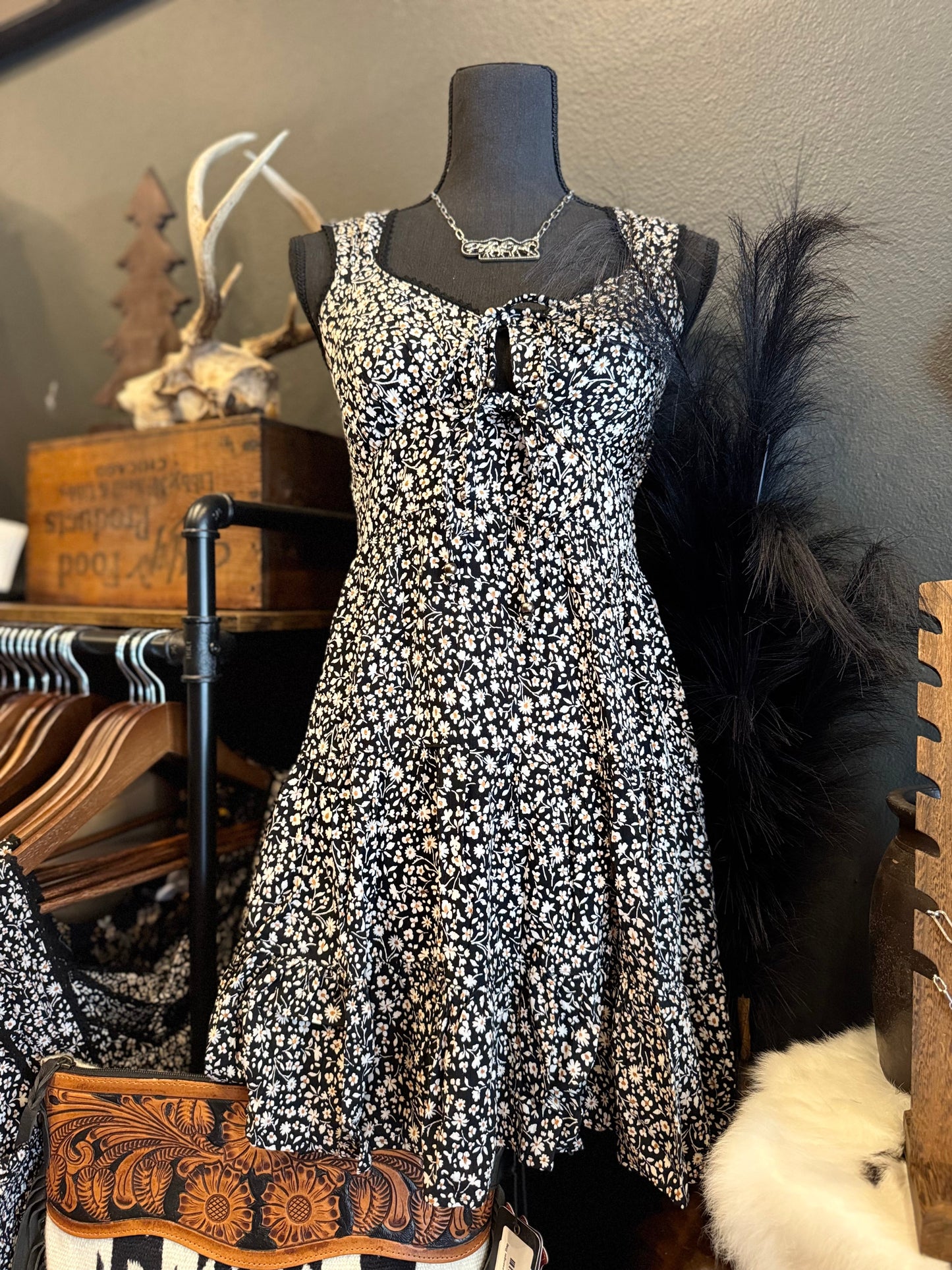 Wildflower Saddle - Black Mini Dress