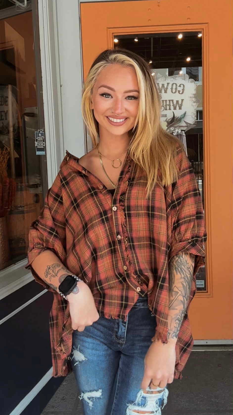 Carmel Apple - Dark Rose Dolman Flannel Top