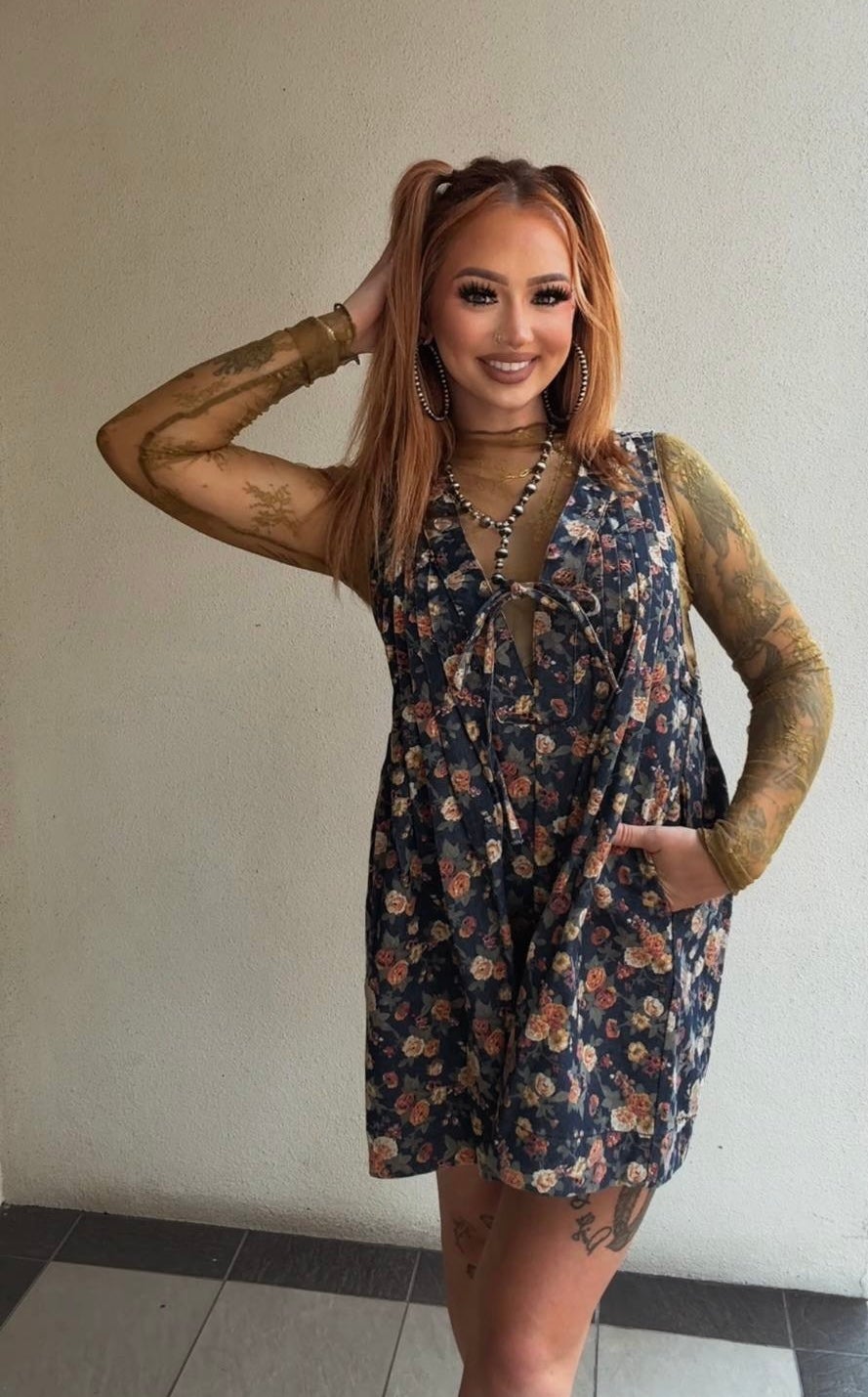 Cactus Lane Floral - Deep Denim Romper