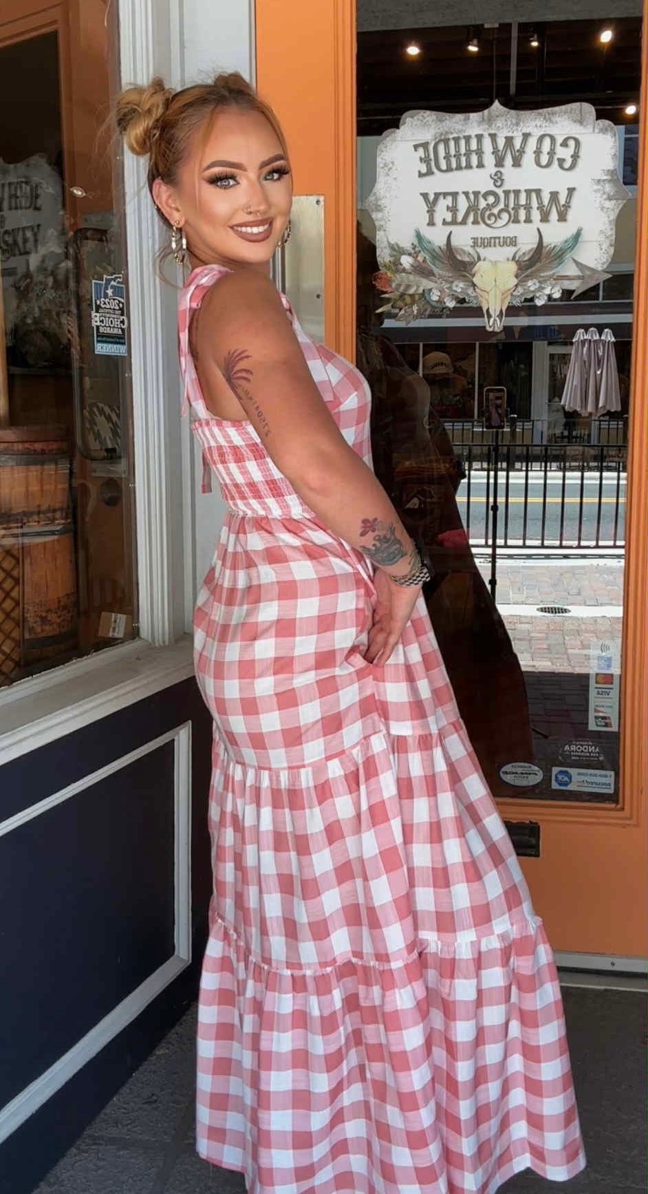 Wander & Woven - Pink Gingham Maxi Dress